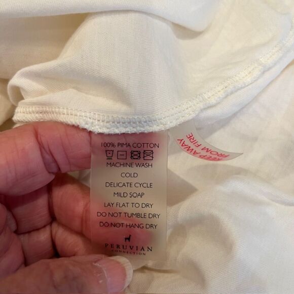 Peruvian Connection Nightgown Pima Cotton Ivory Hand Stitched Detail Medium - Picture 9 of 13